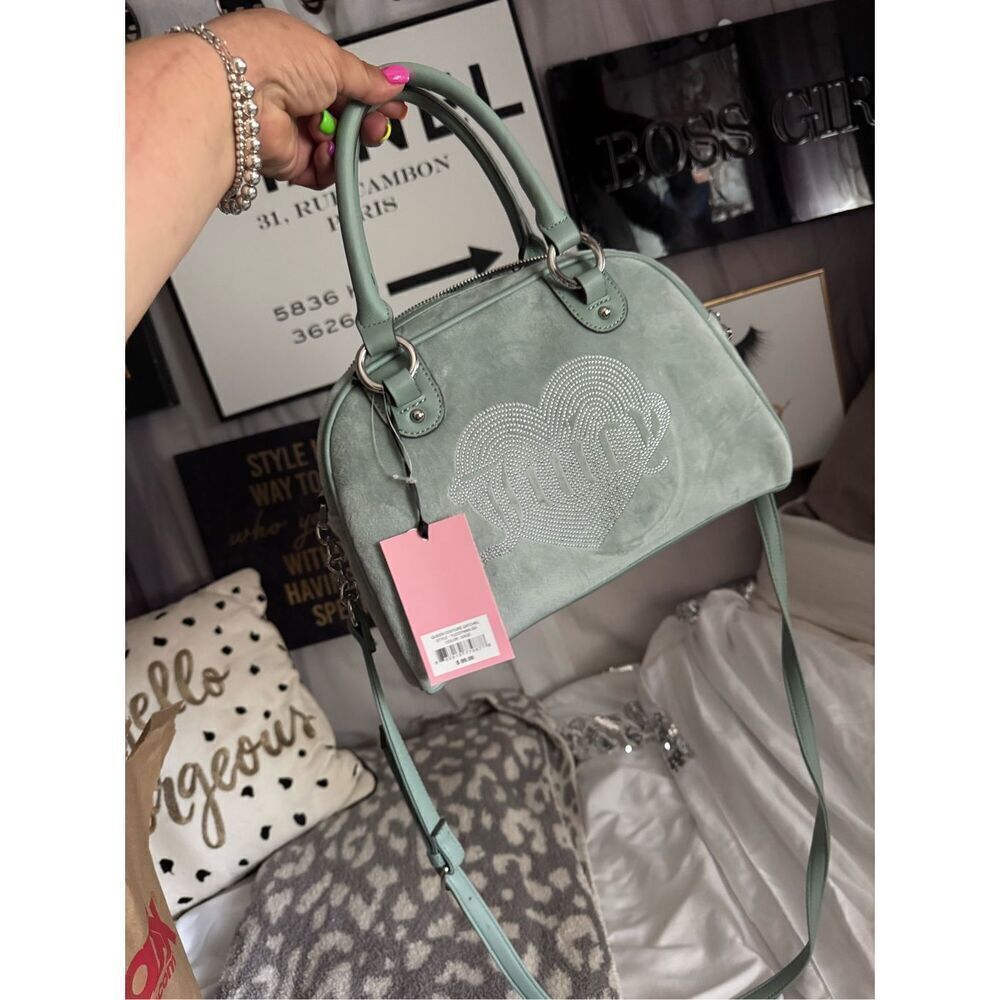 Heritage vintage y2k style mint green velour studded  juicy couture queen satche